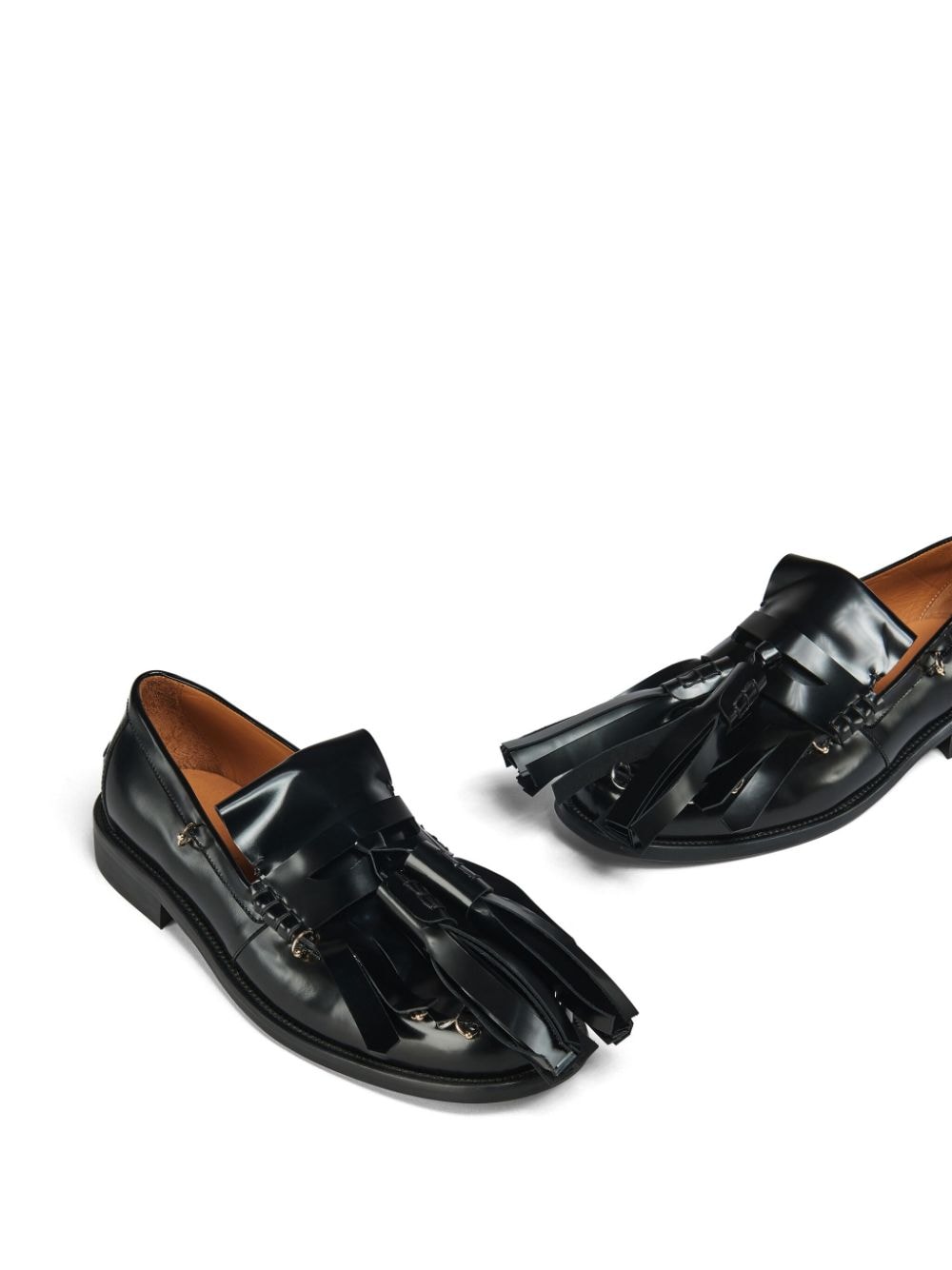 Shop Marni Tassel-detail Leather Loafers In Black