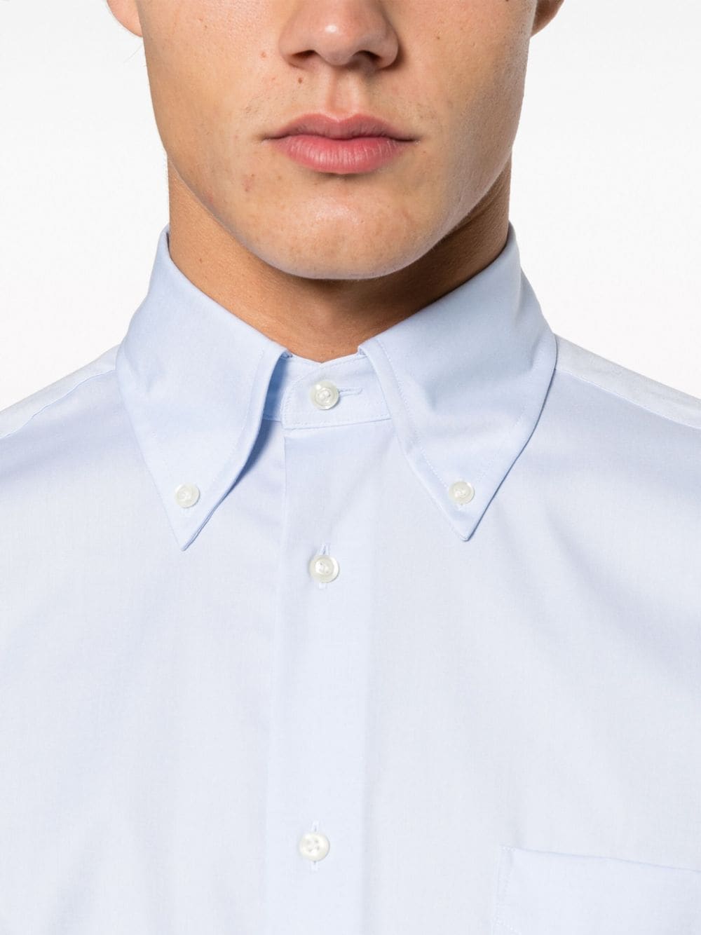 Shop Boggi Milano Boston-collar Cotton Shirt In Blue