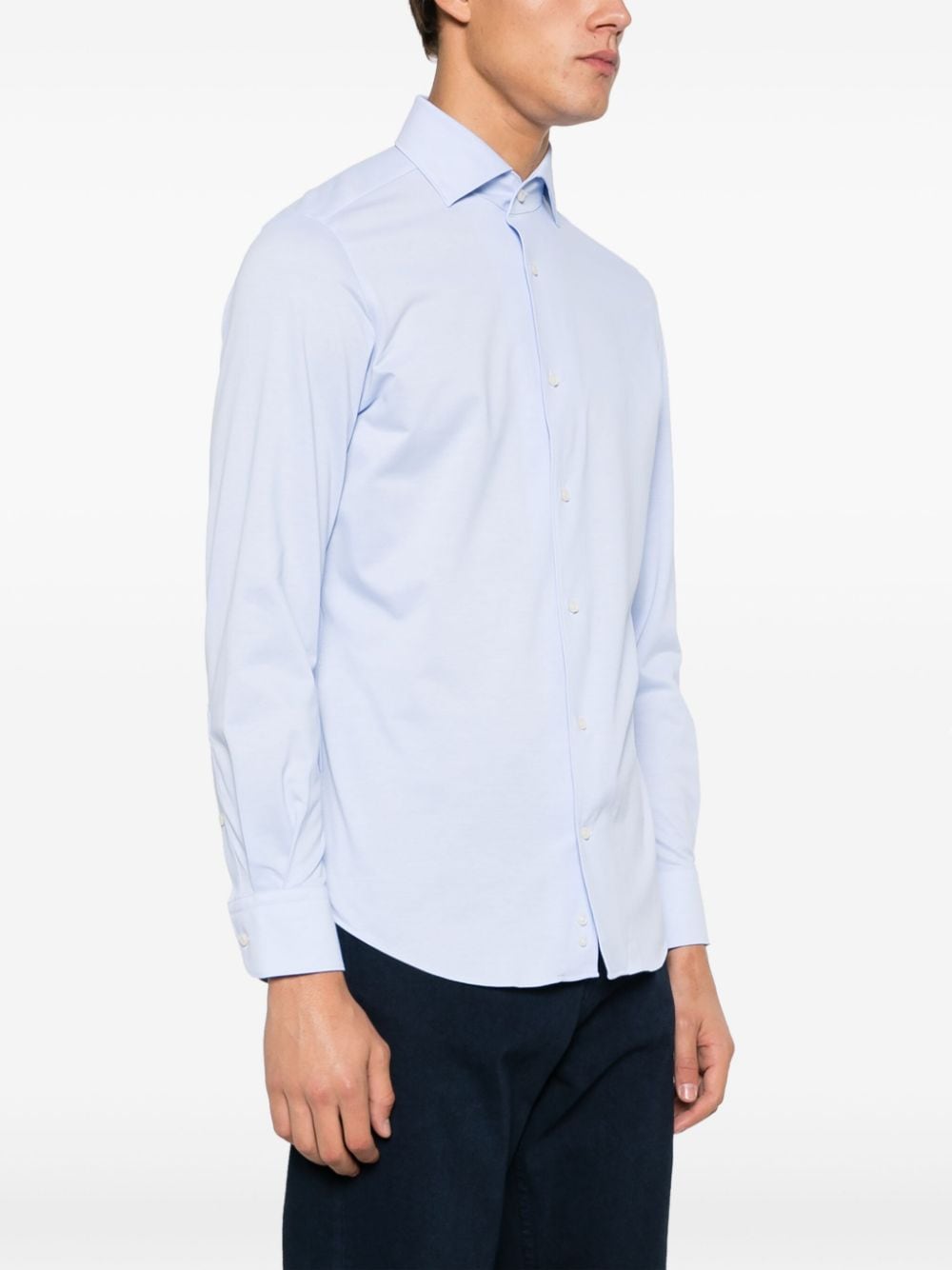 Shop Boggi Milano Japanese Jersey Button-up Shirt In Blue