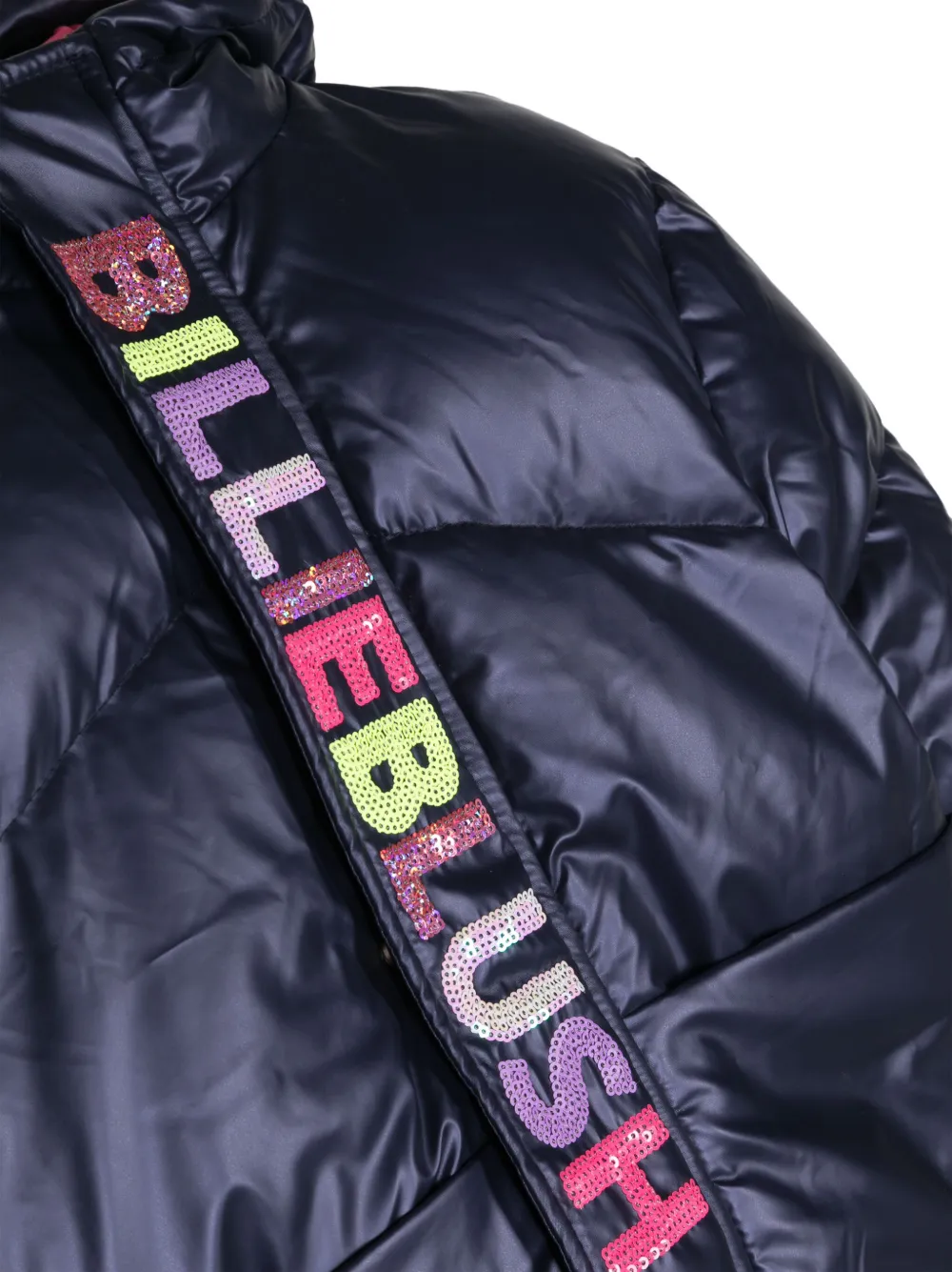 Shop Billieblush Sequin-logo Satin Padded Jacket In Blue