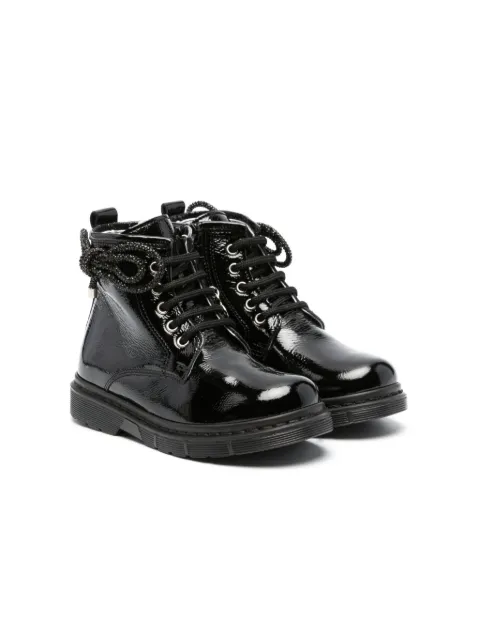 Monnalisa lace-up patent leather ankle boots