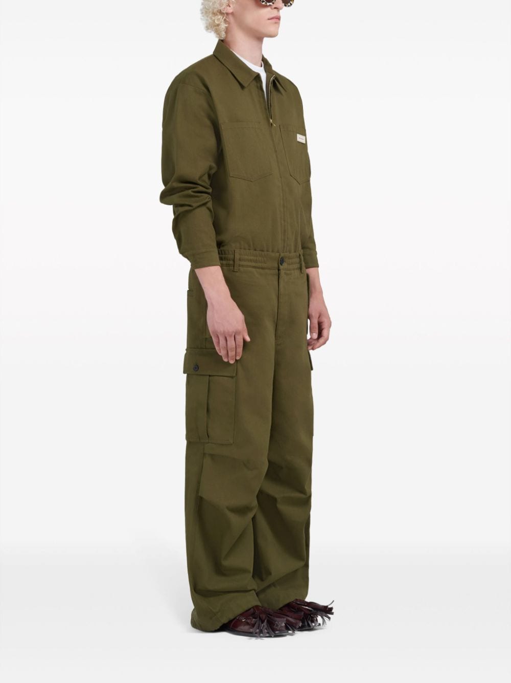 Shop Marni Logo-patch Zip-up Shirt In Green