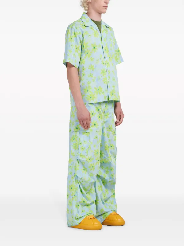 Marni floral-print wide-leg Cargo Trousers | Blue | FARFETCH