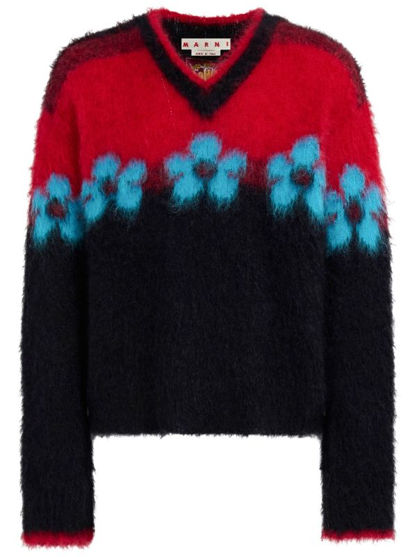 Marni floral-motif brushed-effect Jumper - Farfetch