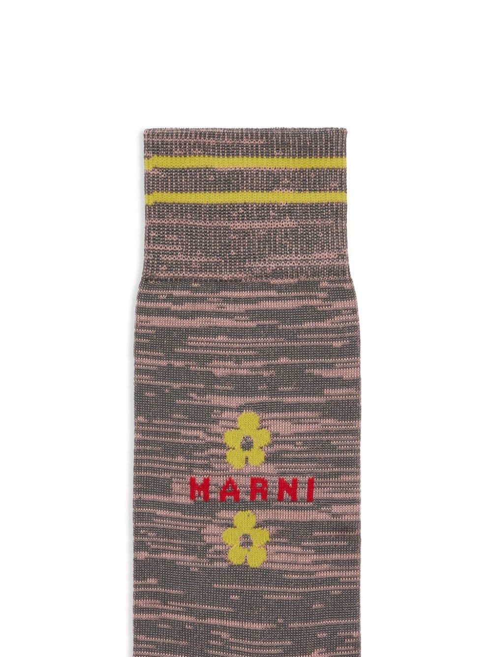 Shop Marni Logo-intarsia Stripe-detail Socks In Neutrals