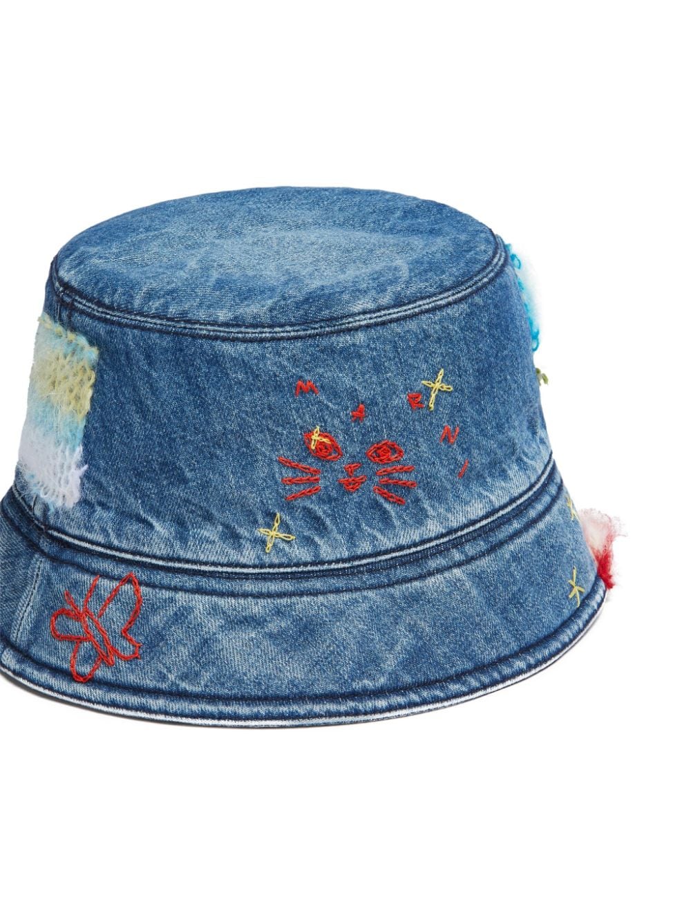 Shop Marni Star-embroidered Denim Bucket Hat In Blue