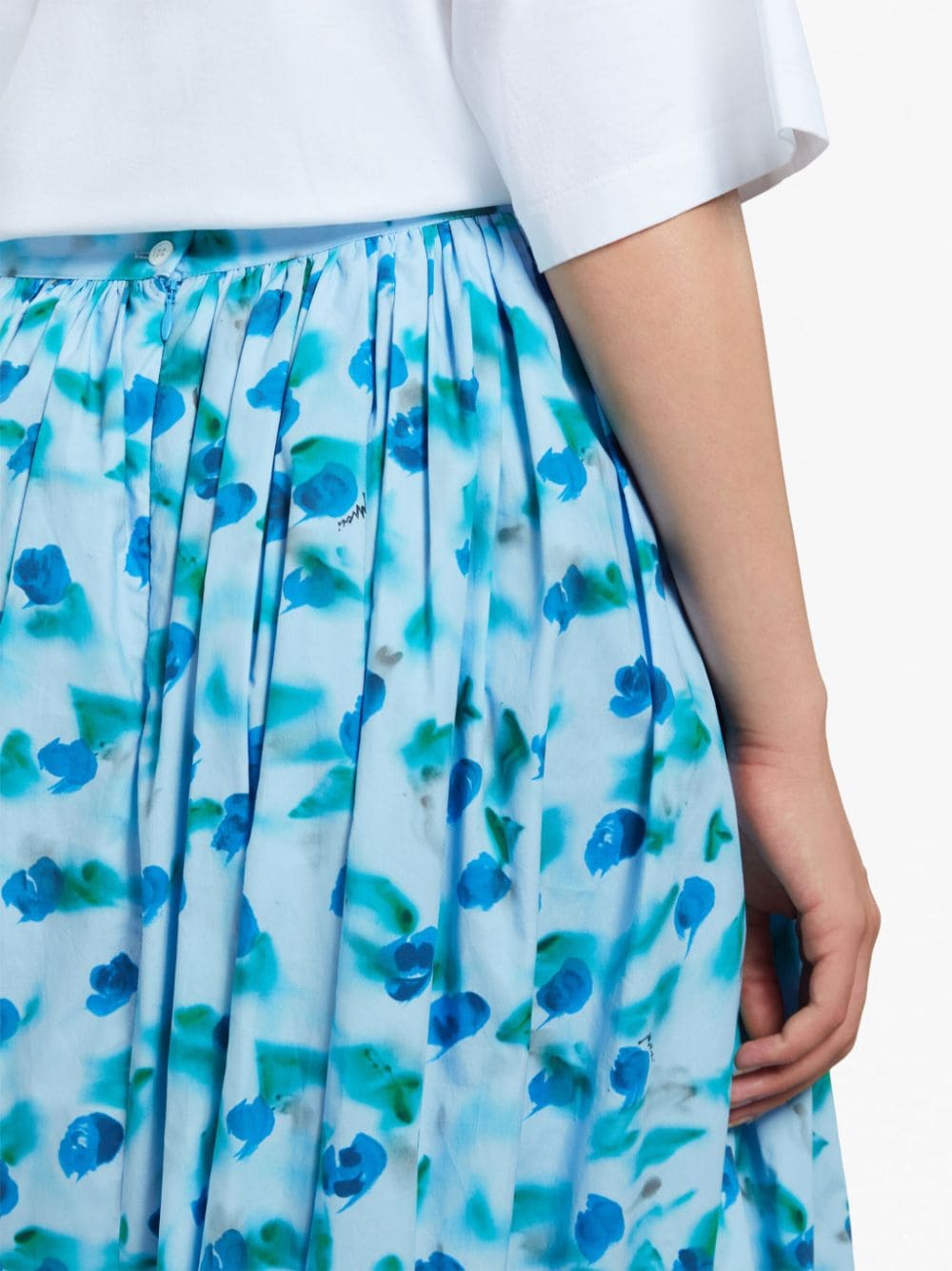 Shop Marni Floral-print Peplum Midi Skirt In Blue