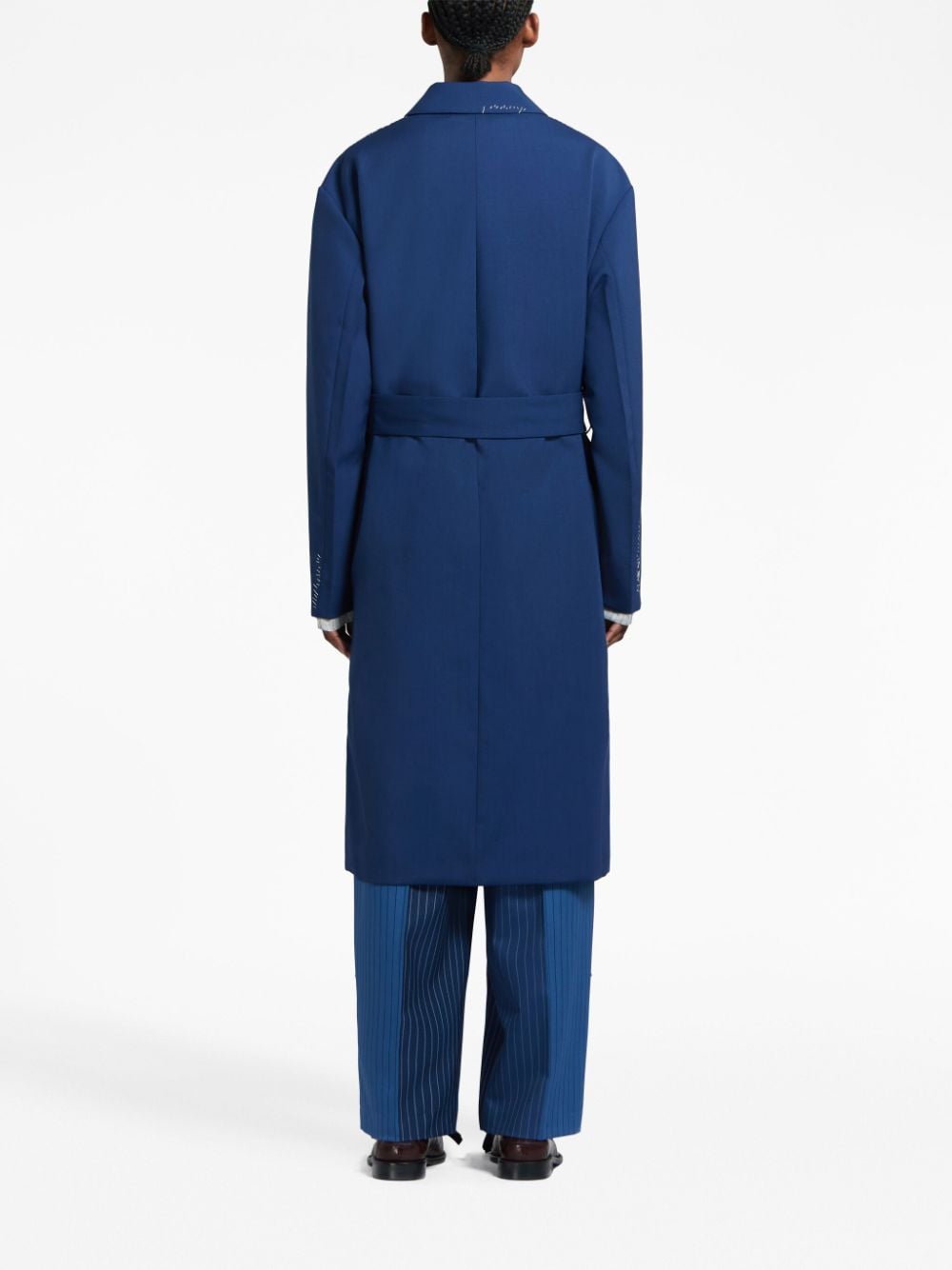 Shop Marni Contrasting-stitch Single-breasted Coat In Blue