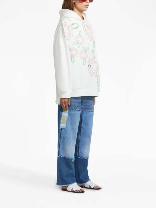 Marni rose-print Cotton Hoodie | White | FARFETCH