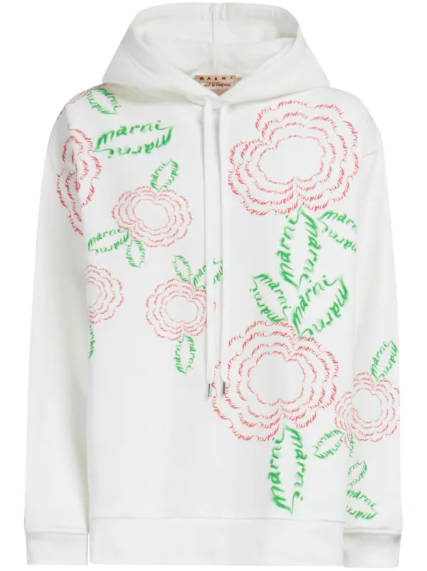 Marni rose print Cotton Hoodie White FARFETCH AE