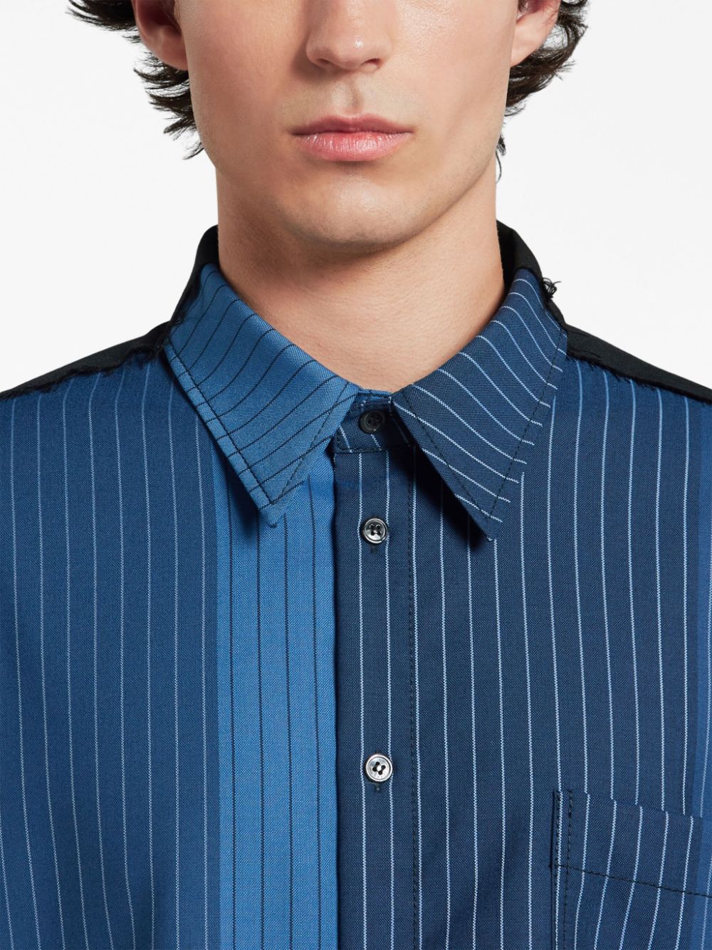 Shop Marni Pinstriped-pattern Virgin-wool Shirt In Blue