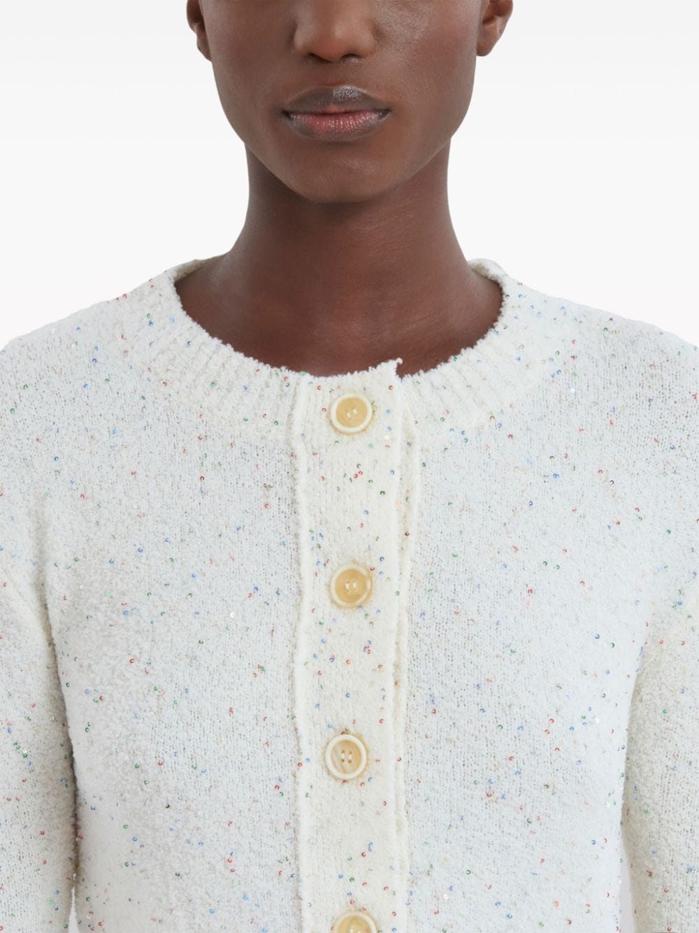 Shop Marni Sequin-embellished Cropped Cardigan In Nude