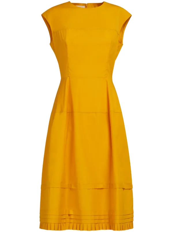 knee length dresses for ladies Ishya Yellow Cotton Floral Tiered Cotton Midi Dress