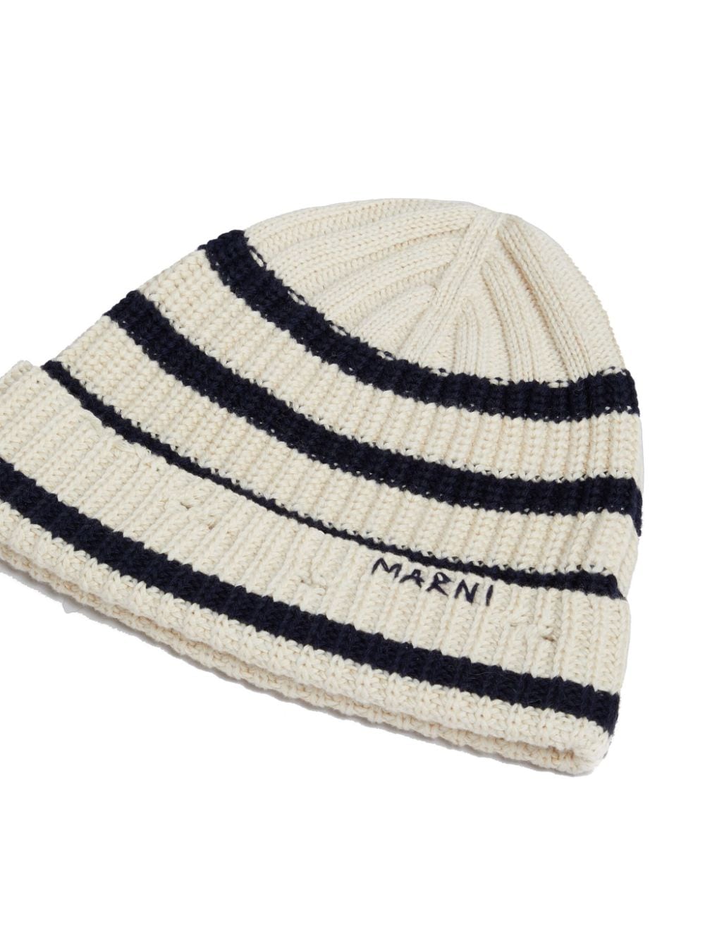 Shop Marni Logo-embroidered Striped Beanie In Neutrals