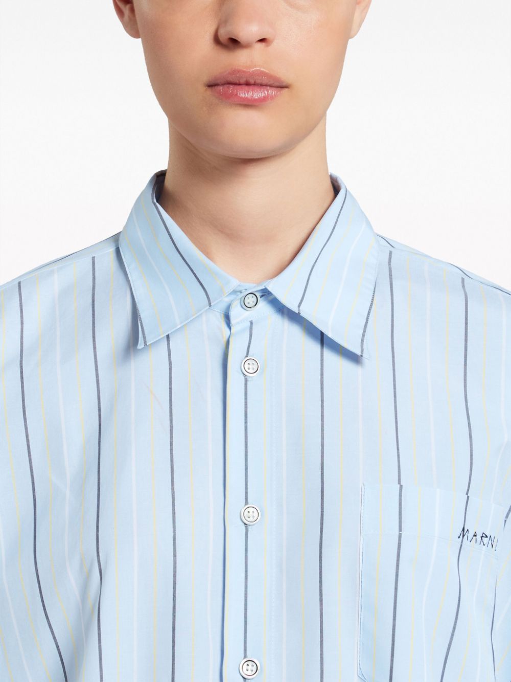 Shop Marni Long-length Striped Cotton Shirt In Blue