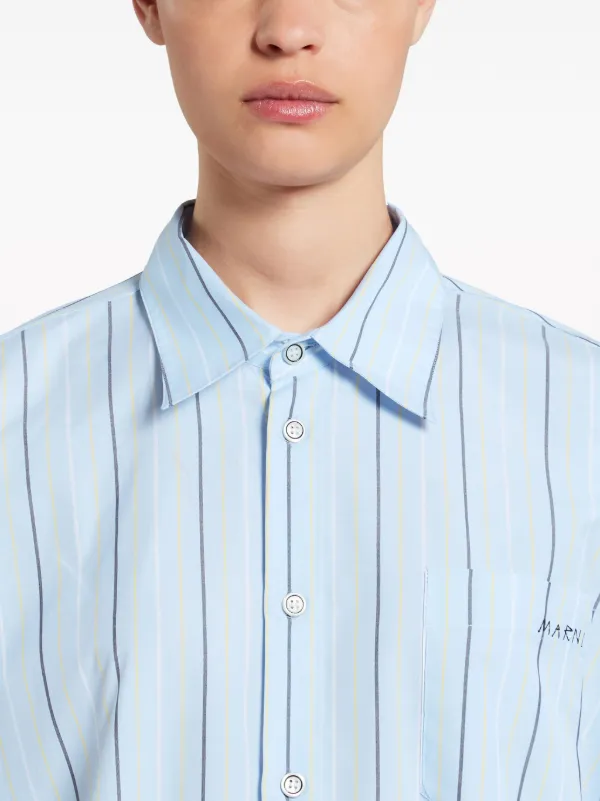 MARNI ストライプ シャツ ライトブルー オーガニックポプリン製ミックスストライプシャツ
