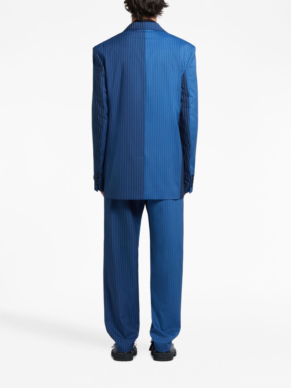 Shop Marni Two-tone Pinstriped Wool Blazer In Blue