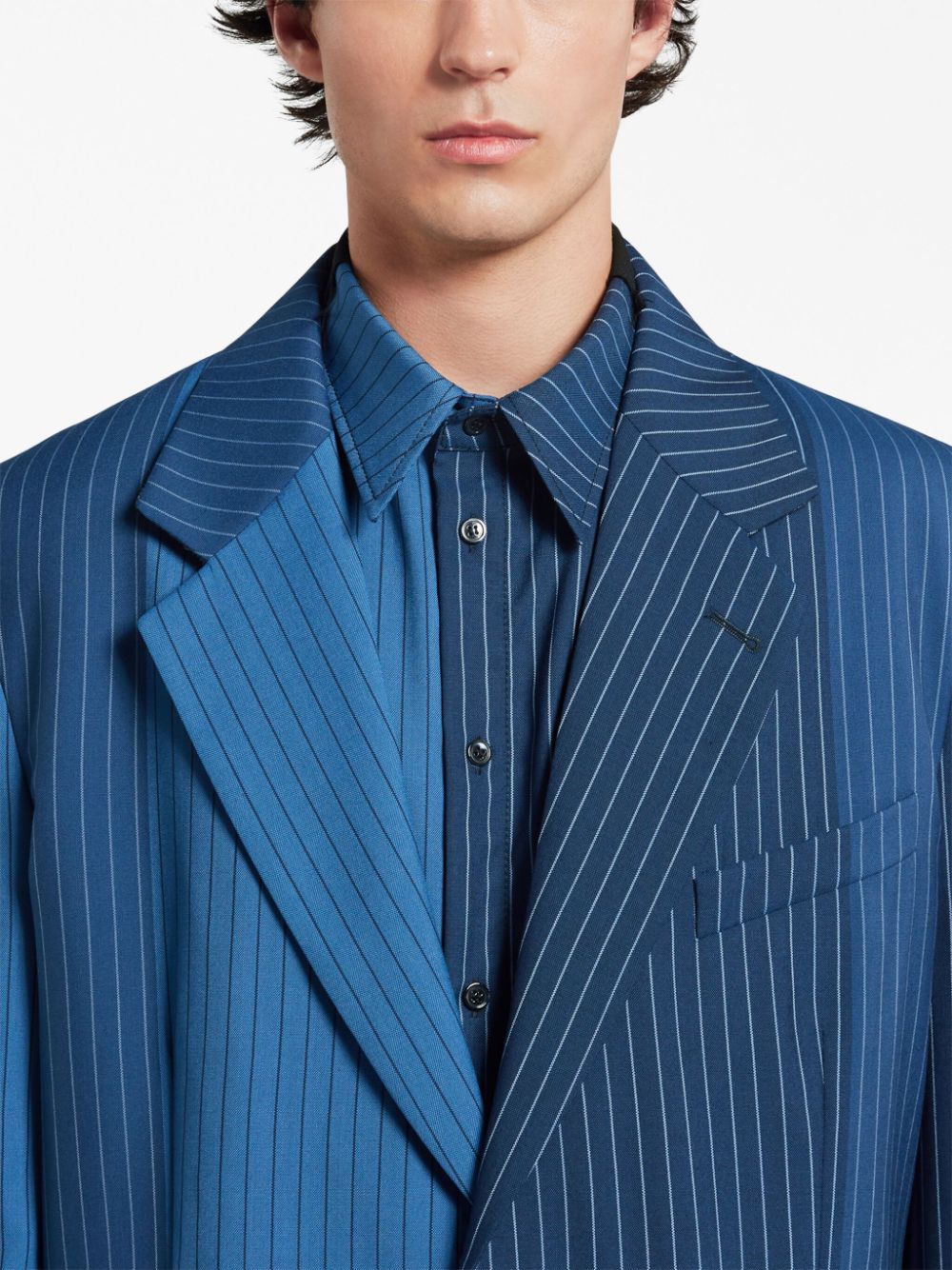 Shop Marni Two-tone Pinstriped Wool Blazer In Blue