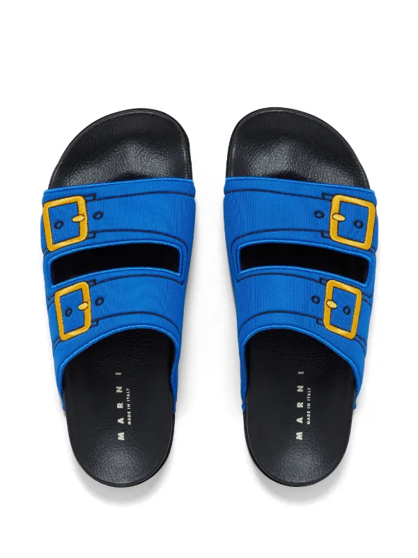 【関税＆送料込み】Marni Smooth Calfskin Slides Marni Embroidered slip-on Slides | Blue | FARFETCH