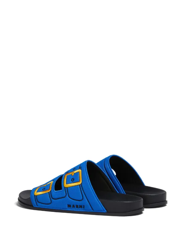 【関税&送料込み】Marni Smooth Calfskin Slides Marni Embroidered slip-on Slides | Blue | FARFETCH