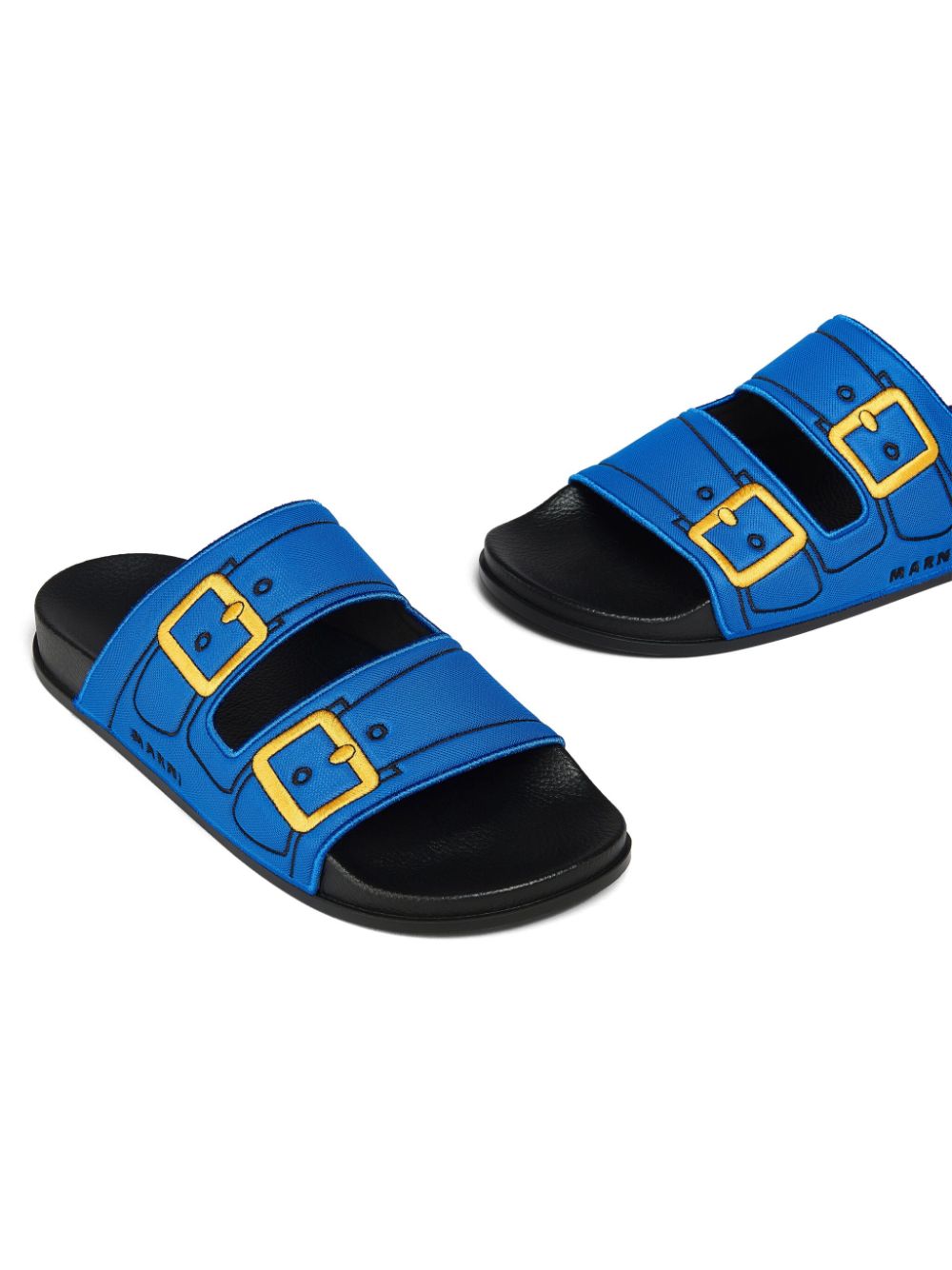 Shop Marni Embroidered Slip-on Slides In Blue