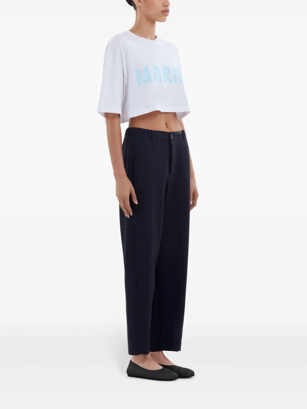 Marni Broek met geborduurd logo Blauw
