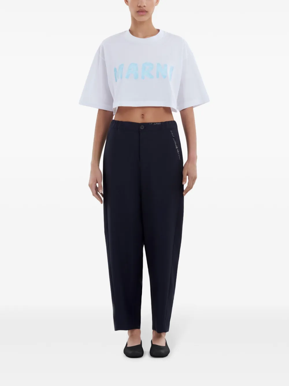 Marni Twill broek met toelopende pijpen en decoratief stiksel - Blauw