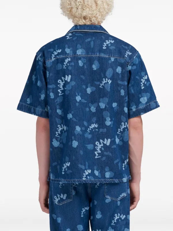 Marni logo-print Denim Shirt | Blue | FARFETCH