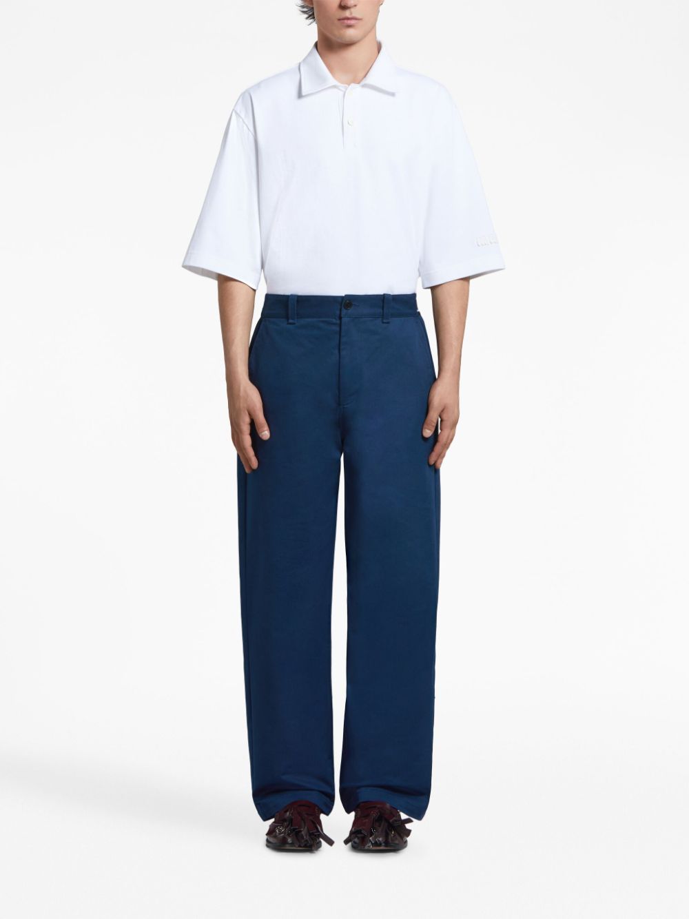 Affordable Marni logo-waistband straight-leg cotton trousers Men