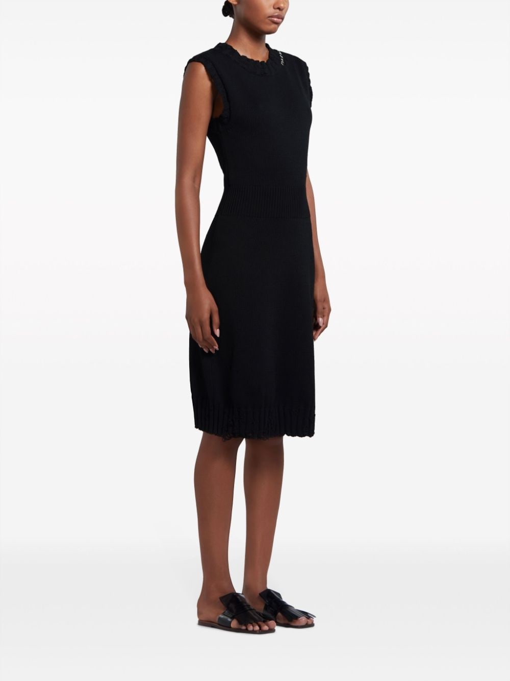 Shop Marni Distressed-effect Knitted Cotton Dress In Black