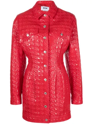 MSGM embossed-pattern faux-leather Shirt Jacket - Farfetch 