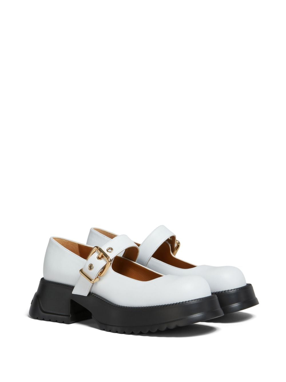 Shop Marni Buckle-fastening Leather Loafers In White