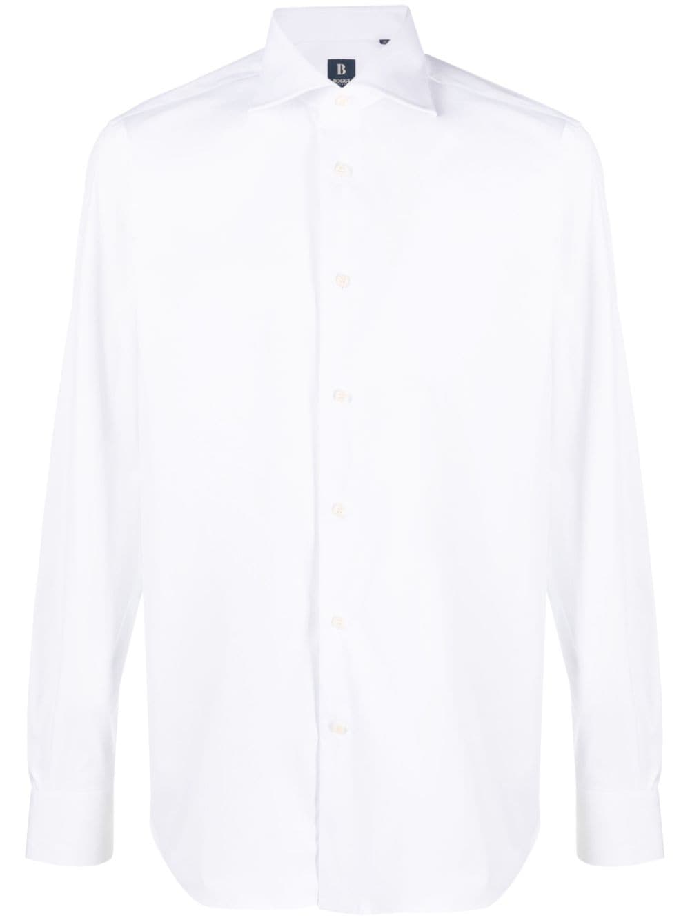 Shop Boggi Milano Long-sleeve Curved-hem Shirt In White