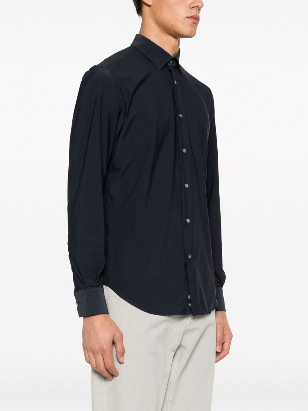 Shop Boggi Milano Button-up Stretch Shirt In Blue