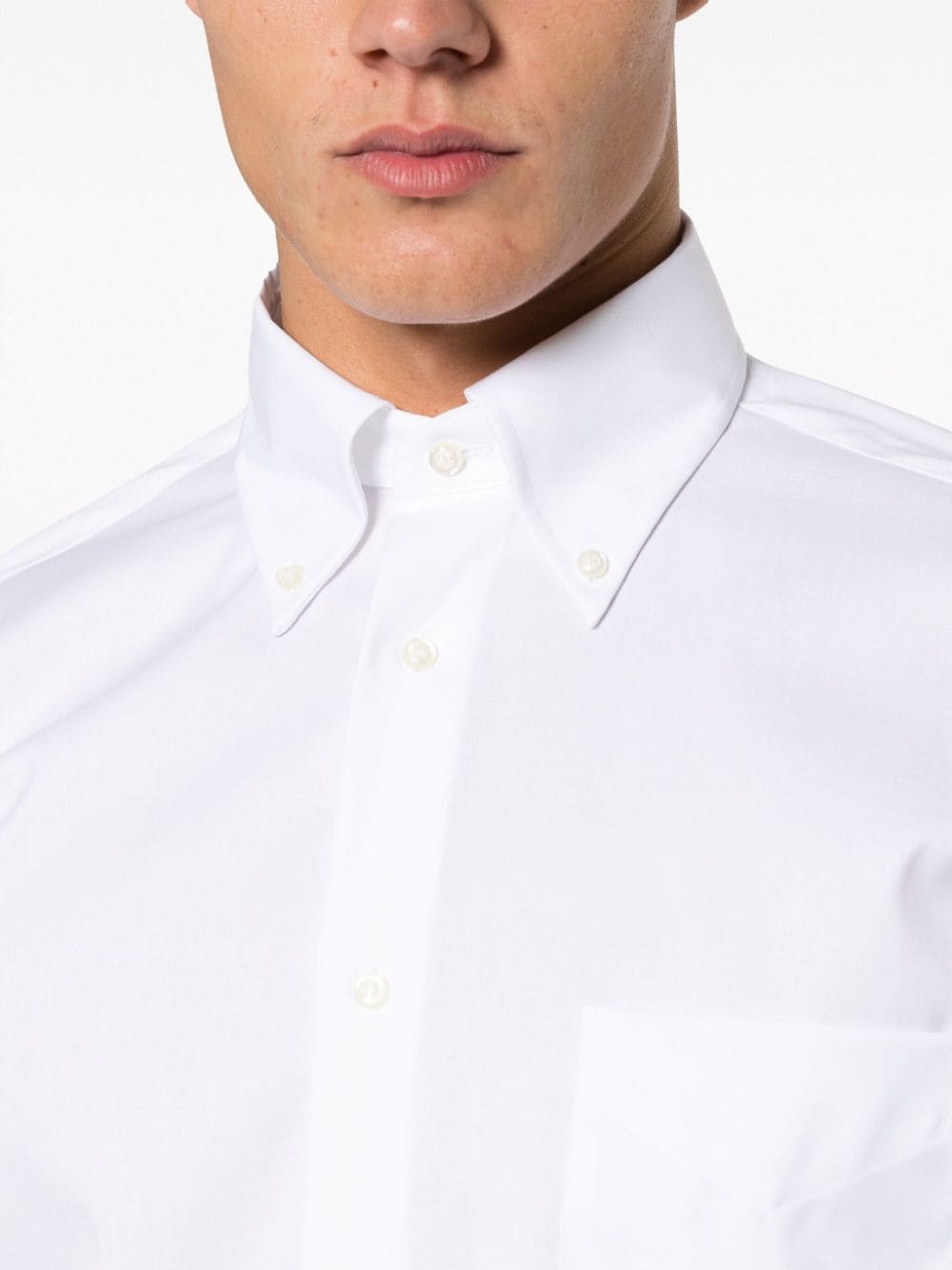 Shop Boggi Milano Boston-collar Cotton Shirt In White