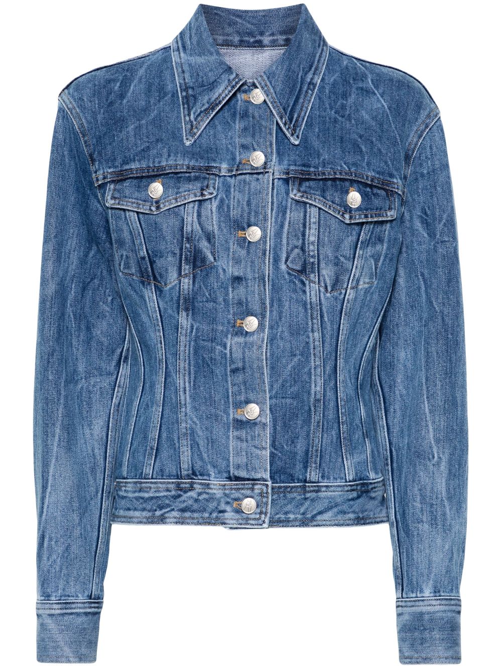 Shop Lvir Vertical-seam Denim Jacket In Blue