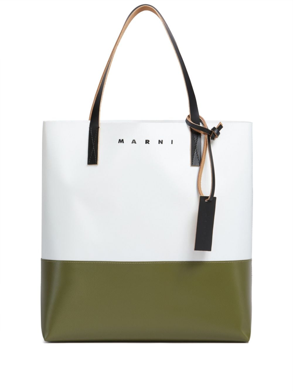 Shop Marni Two-tone Logo-print Tote Bag In White
