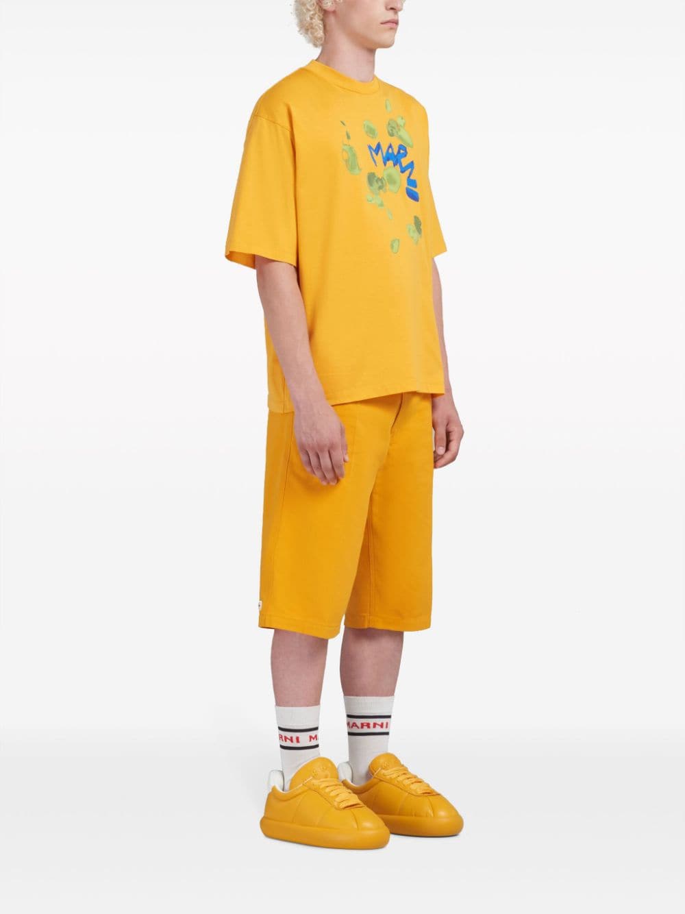 Shop Marni Logo-print Cotton T-shirt In Yellow