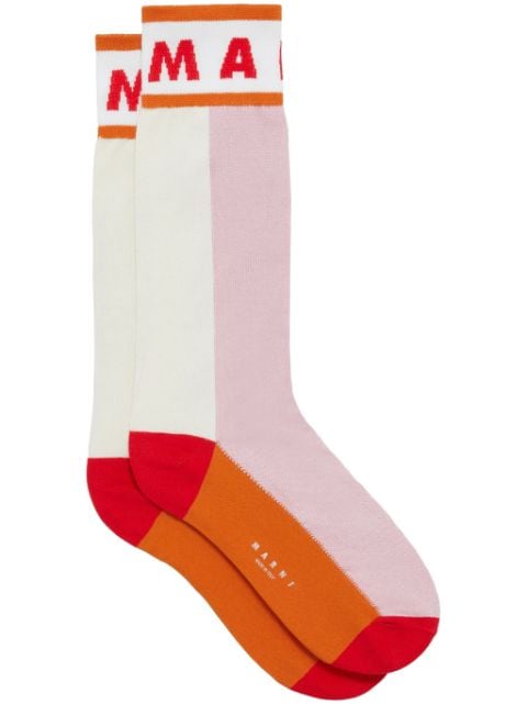 Marni calcetines con diseño color block y logo en intarsia 