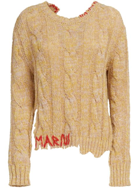 Marni logo-embroidered chunky cable-knit jumper Women