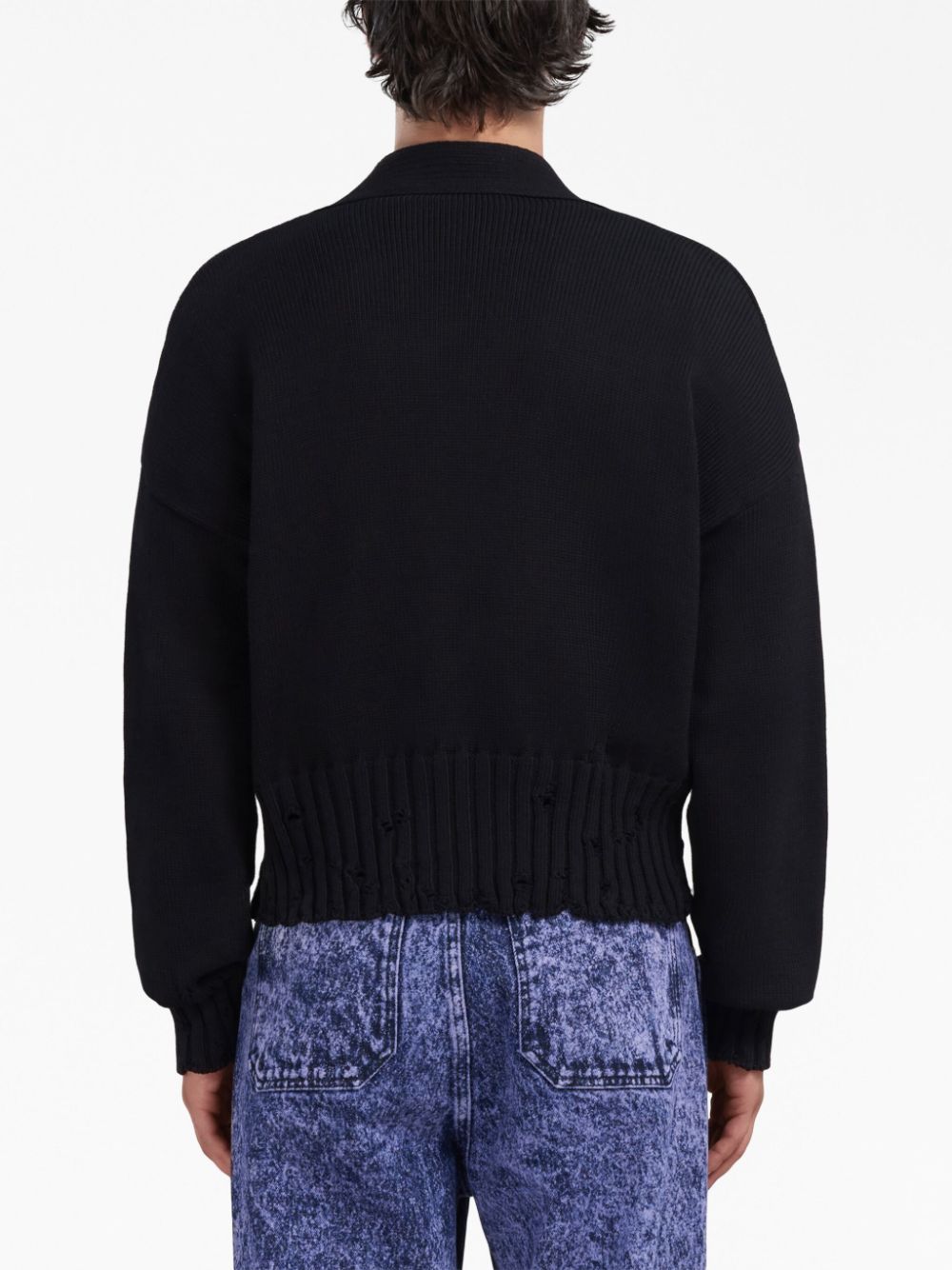 Shop Marni Logo-embroidered Distressed Cardigan In Black