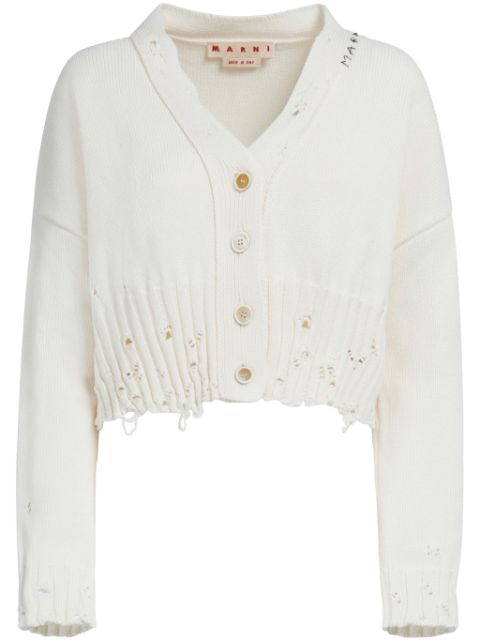 Marni logo-embroidered distressed cardigan Women