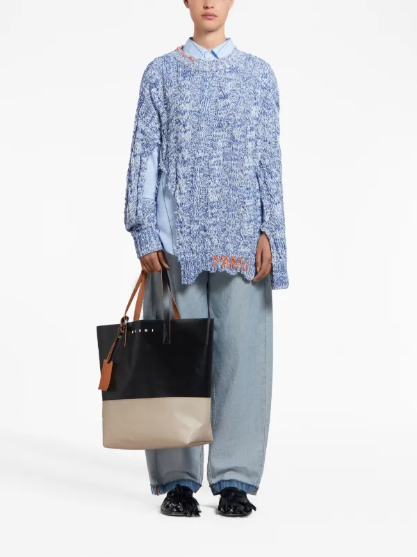 Marni トライベッカ バイカラー トートバッグ | ブラック