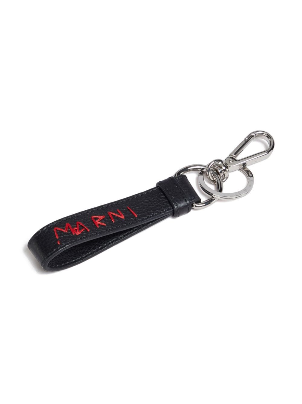 Shop Marni Logo-embroidered Leather Keyring In Black