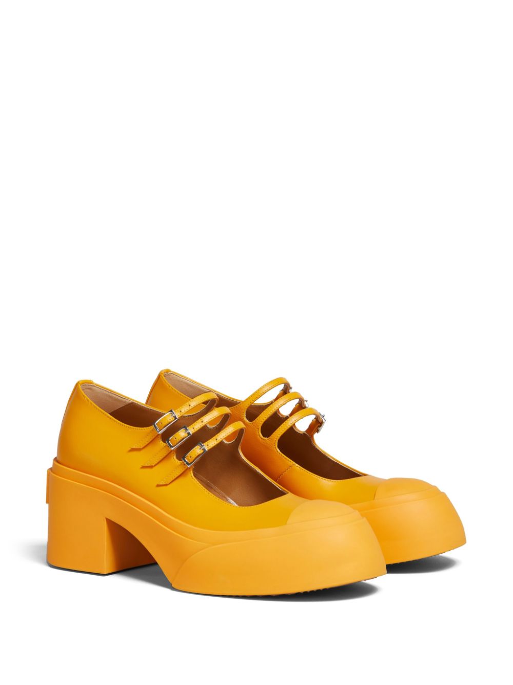 Shop Marni Buckle-strap Leather Pumps In Gelb