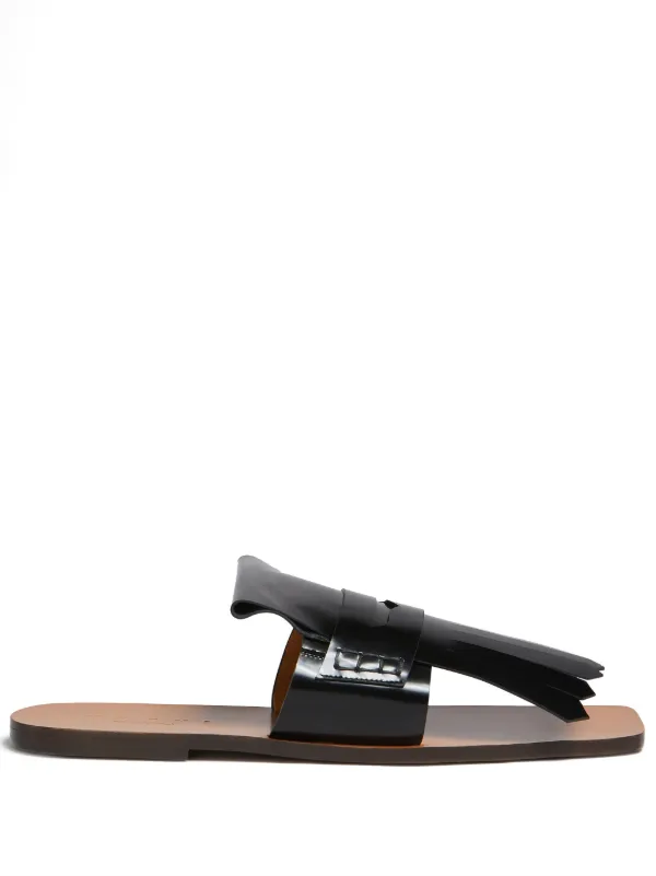 Marni Fringed Leather Flat Sandals Farfetch