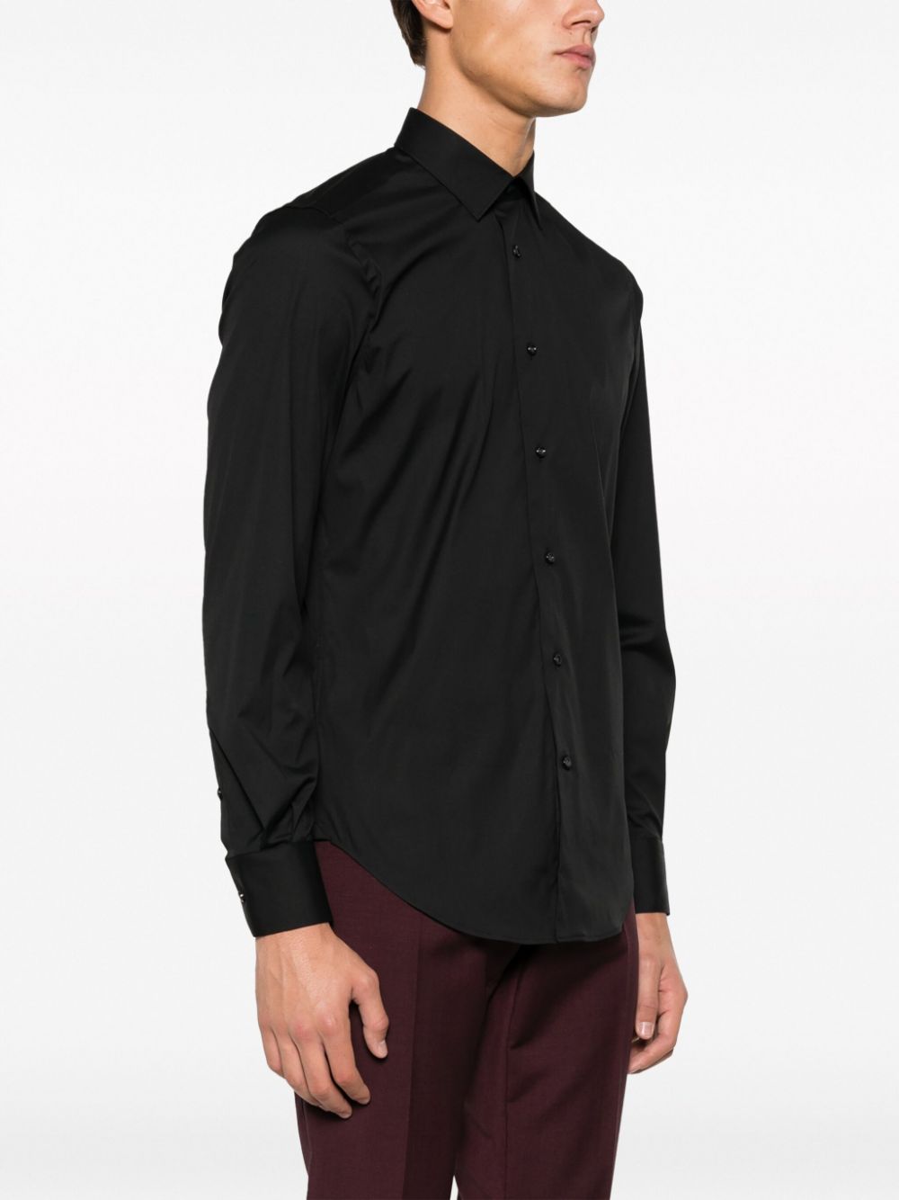 Shop Boggi Milano Button-up Cotton-blend Shirt In Black