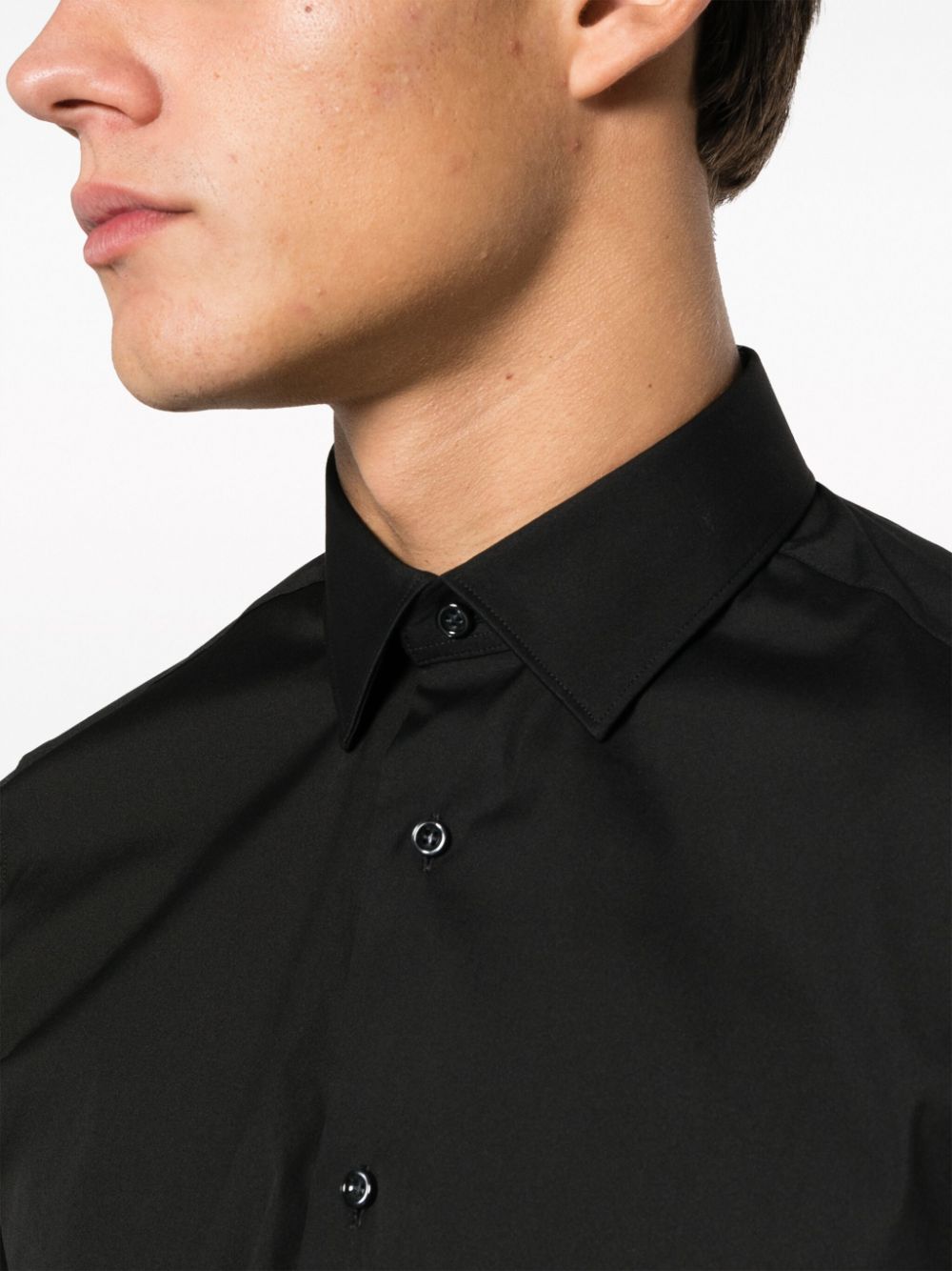 Shop Boggi Milano Button-up Cotton-blend Shirt In Black