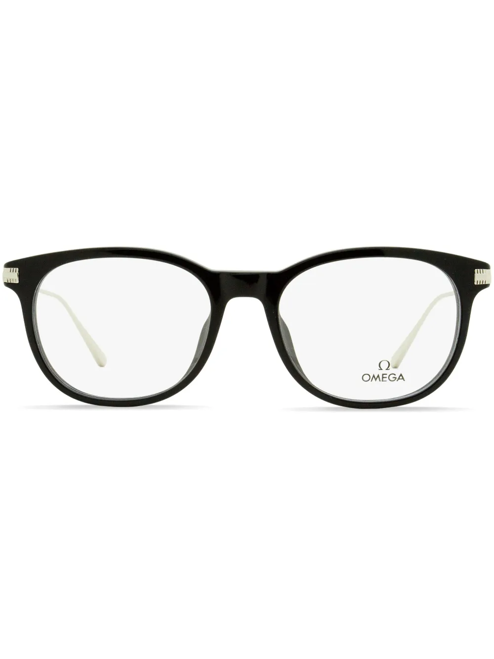 round-frame engraved-logo glasses