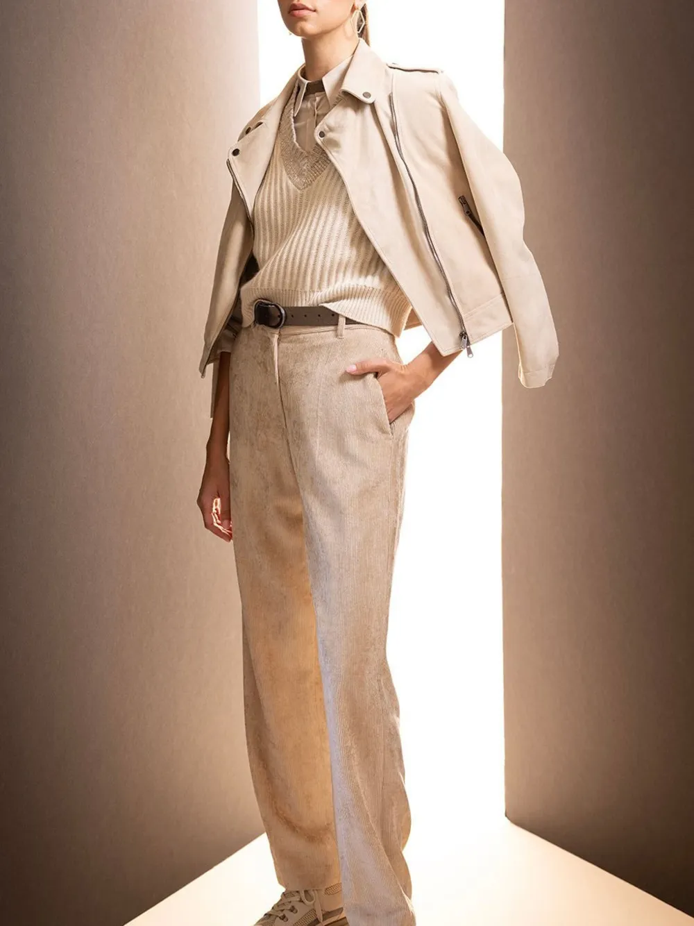 Brunello Cucinelli Asymmetric Suede Biker Jacket In Neutrals